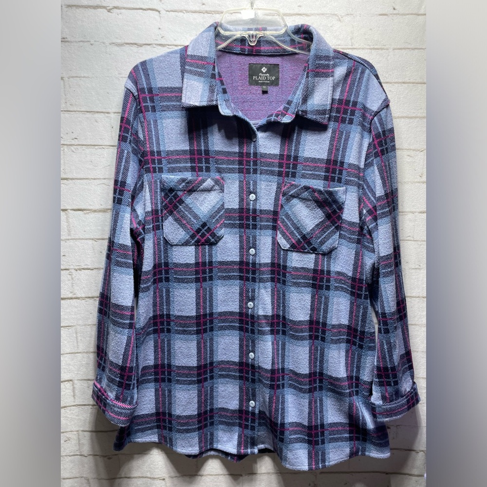 Favorite Plaid Top Blue XL Multicolor Long Sleeve Button Up Shirt.‎